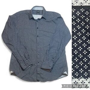 Hugo Boss Men's Blue Patterned Casual Button Down Shirt sz M